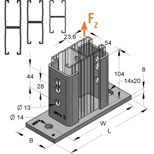 Halter für Doppel-C-Profil längs, Doppel-C-Profil-Halter längs
